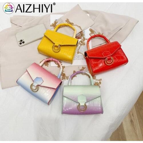 Vintage Women Gradient Color Alligator Pattern Shoulder Messenger Bag Casual Ladies PU Leather Chain Small Top-handle Handbags