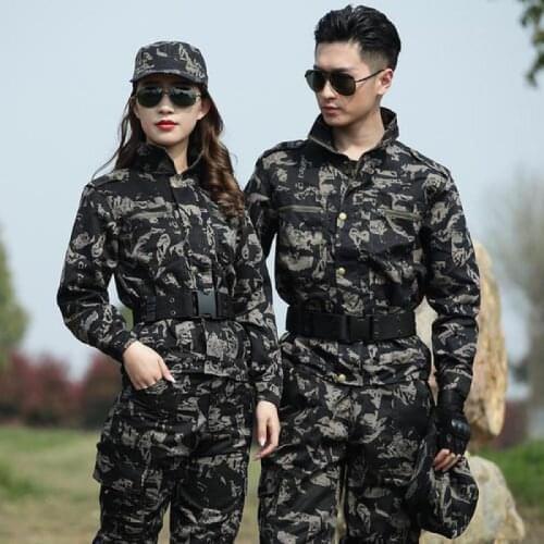 Military Uniform Tactical Camouflage Clothes Spring Autumn Running Suit Men Black Camo US Uniforms Army Hunting Clothing Female