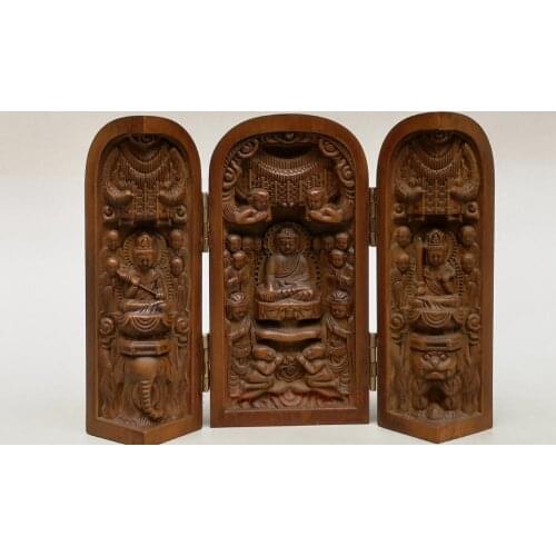 YIZHU CULTUER ART Collection China Old Hand Carved Boxwood Avalokitesvara Buddha Figurines Statues Family Decoration