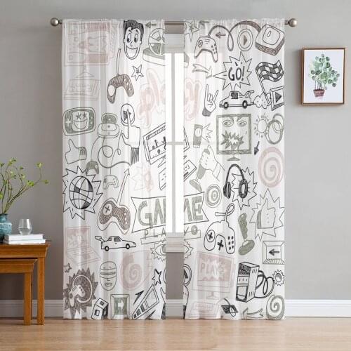 Gamepad Computer Keyboard Curtain For Living Room Transparent Tulle Curtains Window Sheer For The Bedroom Accessories Decor