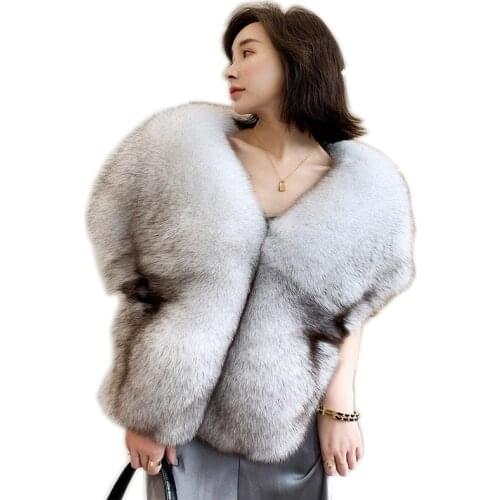 2020 new Winter New Real Fox fur Cape Women Thick Warm Gold Fox Fur Fashion Shawl With Big Collar Gold Fox Fur Poncho