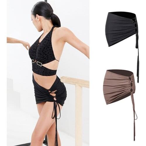 Sexy Latin Dance Skirts For Women Lace Up Cutout Mini Skirt Adult Latin Performance Clothes Tango Salsa Practice Dress DNV14847