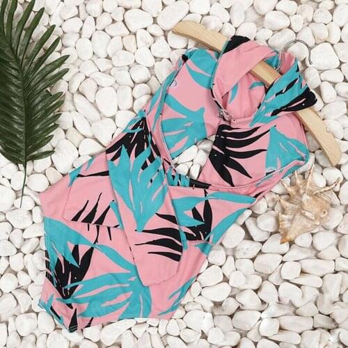 Women One-piece Halter Bikini Push-up Padded Swimsuit Ladies Floral Bathing Swimwear Beach Monokini Bodysuit Clothes