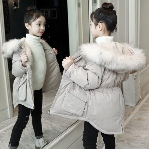 Girls Winter Coat 2019 Children Clothing Kids Clothes Fur Hooded Thick Snowsuit Winter Jackets For Girls Clothes 2 Colors 3-14Y