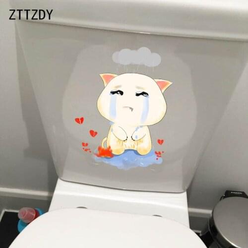 ZTTZDY 17.2*22.8CM Sad Crying Cat Funny Cartoon Wall Sticker Mural Bathroom Decor Toilet Decal T2-0012