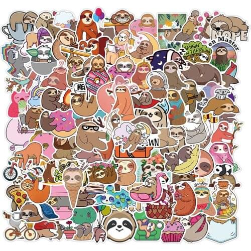 100Pcs/Set Cute Sloths Stickers Pack Waterproof Diary Stationery Animal Decals Travel Luggage Laptop Notebook Graffiti Sticker