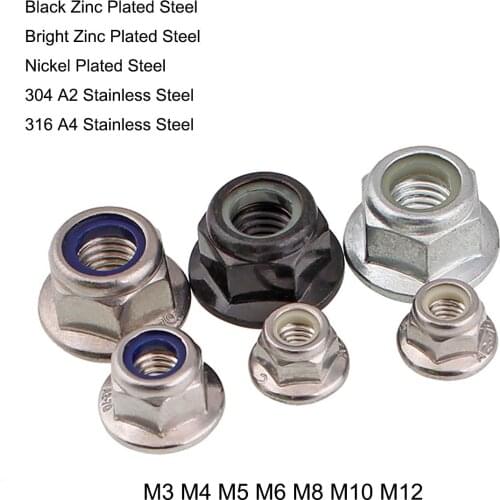 2-10PCS M3 M4 M5 M6 M8 M10 M12 Hex Flange Nylon Insert Lock Nut Self-locking Locknut Zinc/Nickel Plated/304 /316 Stainless Steel
