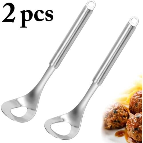 2Pcs/Set Meatball Spoon Nonslip Stainless Steel Non-Stick Meat Spoon Kitchen Gadget DIY Meatball Making Tools Accessories