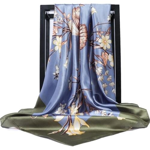 2021 Female Square Shawls New Headband Scarves Fashion Floral Print Silk Satin Hijab Scarf Women 90X90CM Kerchief Hair Scarfs