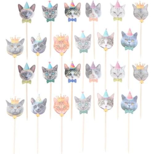 24pcs Simulation Cat Cake Toppers Cute Cat Cake Picks Pet-themed Party Decorations Lifelike Paper Crafts for Birthday Evening