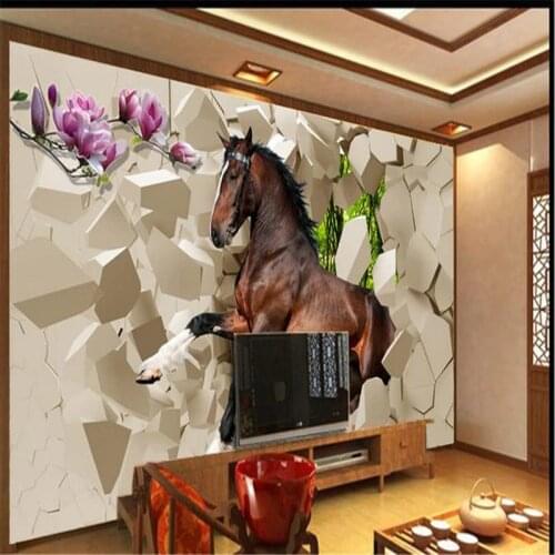 Beibehang 3d stereoscopic horse murals Chinese TV backdrop brick wallpaper living room bedroom murals papel de parede infantil