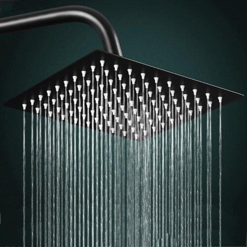 8/10/12 Inches Square/Round Showerhead Stainless Steel Black Ultrathin Bathroom Top Spray Shower Head for Shower Room