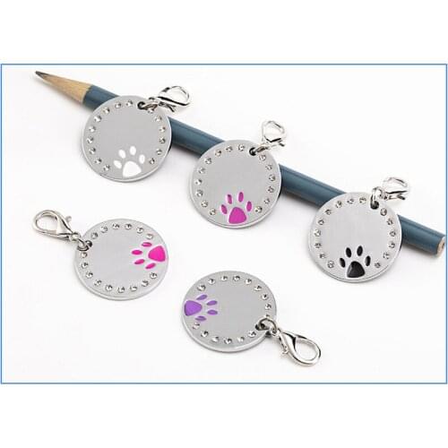 25MM Rhinestone Paw Shaped Pet Tag Customized Dog Tag Collar Cat Tags Fahsion Pet Pendant Round Dog Name Tags