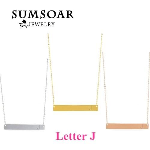 316L Stainless Steel Letter J Rectangle Initial Pendant Necklace with 40cm Link Chain for Christmas Gift 5pcs/lot