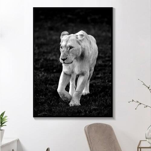 Black and White Africa Wild Animals Lion Modern Leopard Poster on Canvas Paintings Wall Art Pictures for Living Room Home Decor