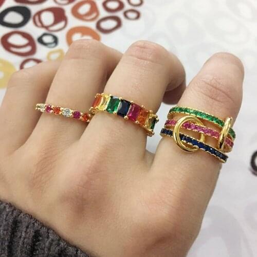 Elegant hot fashion delicate stack stackable fashion ring girl women design jewelry gold color multi mix color full cz ring