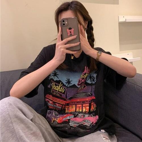 Summer Vintage Women T-shirt big Size Loose Casual Gothic Tops Harajuku Hip Hop clothes Cartoon Short Sleeve Streetwear y2k tees