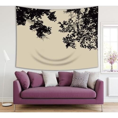Tapestry Tree and Branches Silhouette Summer Days Evening Dark Forest Foliage Wild Nature Black and Beige Photo Printed