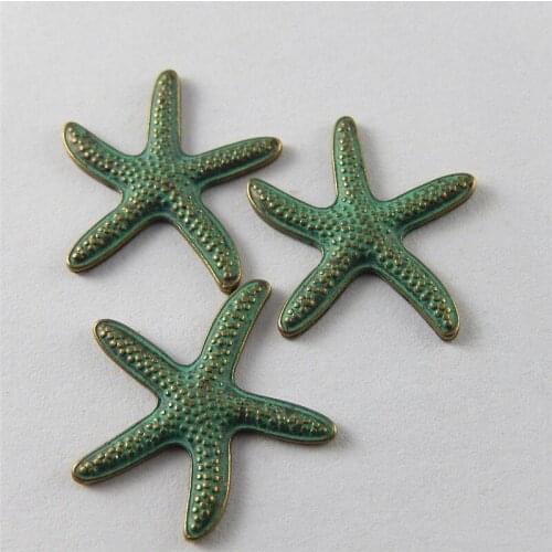 Julie Wang 20pcs Antique Green Bronze Charms Suspension Animal Starfishes Pendants Jewelry Bracelet Necklace Accessories