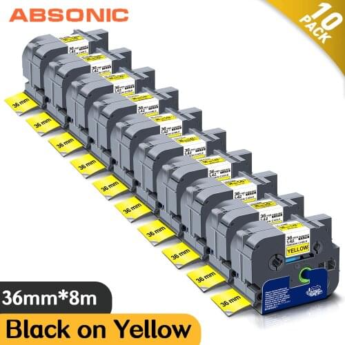 Absonic 10PK 36mm Cable Label for Brother FX661 Industrial Flexible Ribbon Black on Yellow Compatible for Brother Label Printer