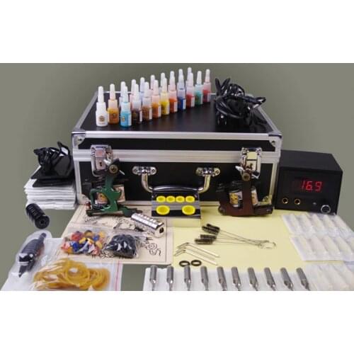 Makeup machine digital 2 guns complete tattoo machine set complete body piercing kit tattoo tool box