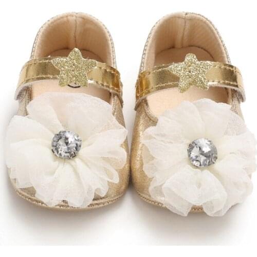 Cute Baby Girl ShoesFlower PU Princess Sneaker Soft Bottom Anti-skid Spring Autumn First Walkers Prewalkers Baby Crib Shoes