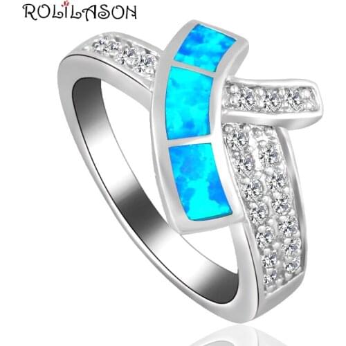 Zircon Rings Blue Fire Opal silver colorStamped PartyJewelry Wonderful Rings for Women USA Sz #6#7#8#9 OR812