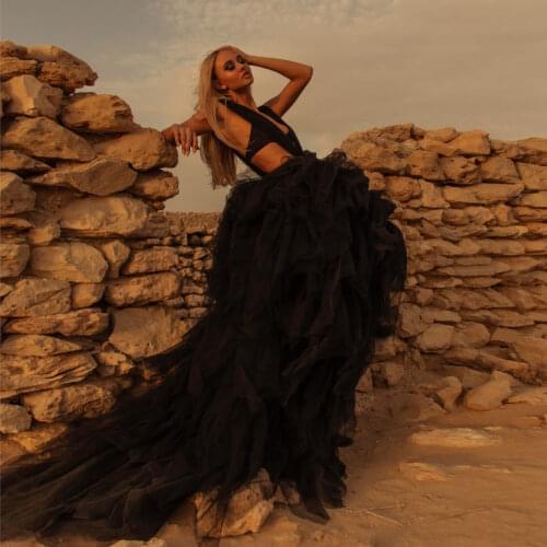 Fashion Sexy Black Tulle Female Skirt Floor Length Skirts Elastic Casual Tulle Skirt Photography Custom Made