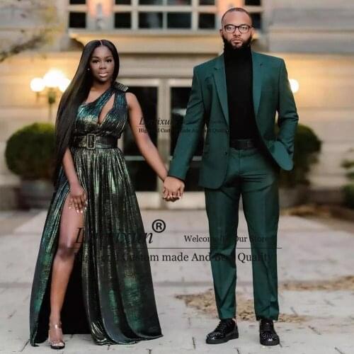 Dark Green Men Slim Fit Suits Wedding Bridegroom Two Buttons Costume Homme Masculino Terno Tuxedo Groom Prom Blazer 2 Pieces