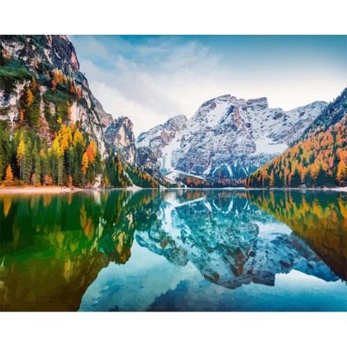 Dolomite reflection Scenery DIY Painting By Numbers Big Sizes Propylene Oil Painting Special Gift Art Home Decoration 60x75cm
