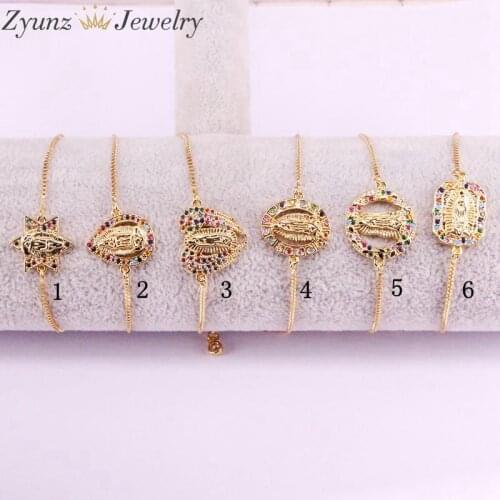 10PCS, Virgin Jesus, Micro pave rainbow CZ stone &Cubic Zirconia Connector Charm Bracelets