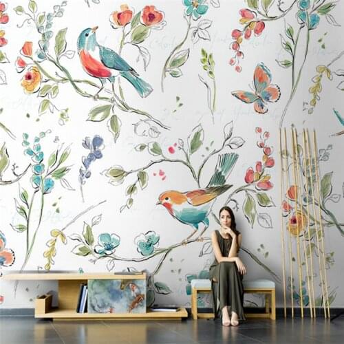 Beibehang custom American pastoral flowers and birds wallpapers for living room TV background photo wallpaper bedroom art mural