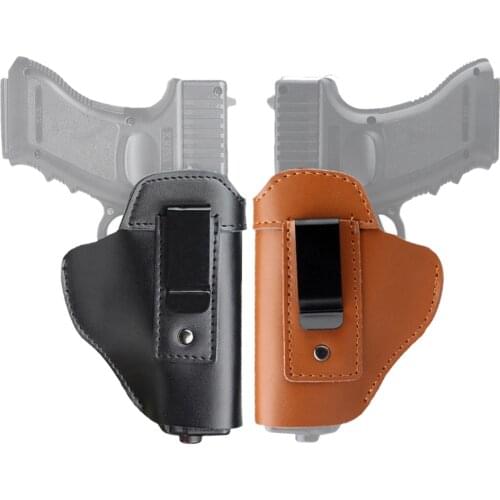 Tactical Holster IWB Leather Waistband Concealed Carry Pistol Clip Holster for Glock 17 19 22 23 43 Gun Bag Airsoft Accessories