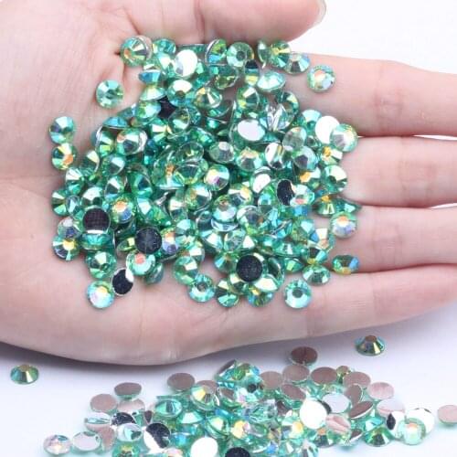 Grass Green AB Resin Rhinestones Round Flatback Non Hotfix 2mm-6mm For Nails Art Decoration DIY Craft Wedding Dress