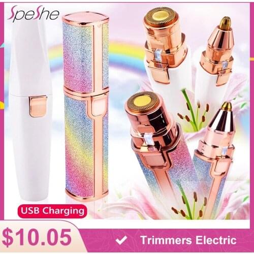 SPESHE 2 IN 1 Rechargeable Electric Eyebrow Trimmer Epilator Portable Electric Trimmer Unisex Remover Cleaner Aluminum ABS