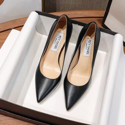 2021 Sexy Heeled Shoes 7 CM Dress Heels Shoes Office Lady OL Leather Pumps Party Slip On Pointed Toe Fashoin High Heels
