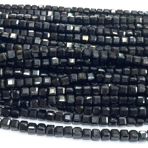 Veemake Black Tourmaline Natural Stones Gemstones Necklace Bracelets Earrings Edge Cube Faceted Beads For Jewelry Making 07177