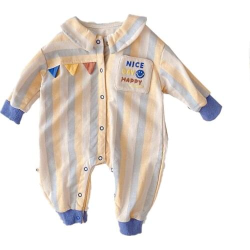 MILANCEL 2021 Autumn New Baby Boys Rompers Korean Striped Long Sleeve Printed Jumpsuit Baby Outfit
