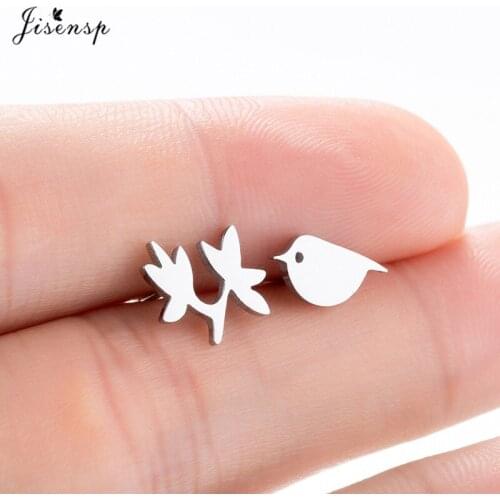 Jisensp 2019 Funny Earrings Cute Bird and Branch Stainless Steel Earrings Fashion Earrings for Women Bohemian Jewelry Gift