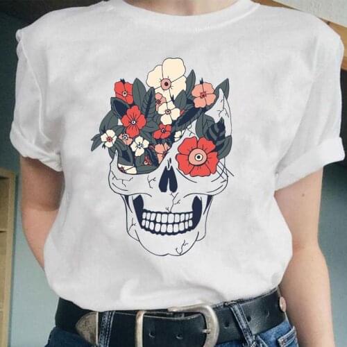 Women Skull Halloween New Style 90s Beach Lovely Graphic Fashion Female Clothes Tops Cartoon Lady Tees Tshirt Print T-Shirt