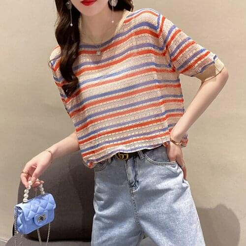 BOBOKATEER Tee Shirt Femme Striped T Shirt Womens Clothing Mujer Camisetas Woman Tshirts O-Neck Short Sleeve T-shirty Damskie