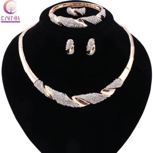 2 colors jewelry sets Gold silver plated Women statement necklace with earrings for party wedding boho crystal necklace 2017