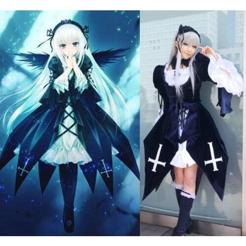 Women Black Rozen Maiden Cosplay Dress Top Lady Suigintou Cosplay Costume Free Shipping