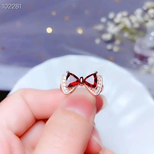 Butterfly tie style natural garnet gem ring for women silver jewelry birthday party gift wine good color new style on sale