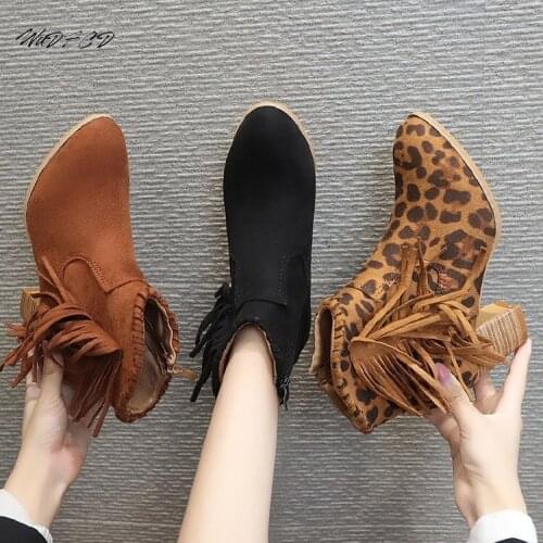 Winter Boots Womens Plus Size Boots Fashion Casual Multi Style Leopard Fringe Ankle Boots Trend Cool Multicolor Snow Boots