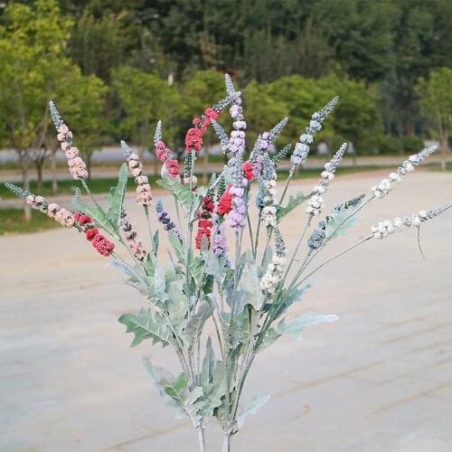 1pc 5 fork Flocking Sage Artificial Flower Branch for Home Wedding Party Hall Decoration floral arrangement material