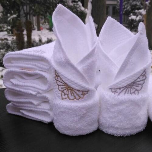 10pcs/lot Top Grade White Hand Towel 100% Egyptain Cotton Size 32*32cm Solid Twill Embroidery Hotel Towels Home School Use