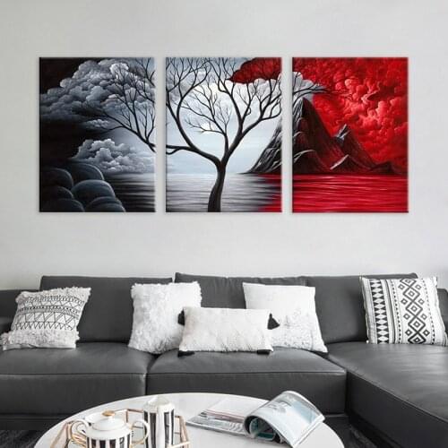 3 Pieces Canvas Painting Landscape Posters On The Wall Modern Tree Black Red Home Room Decor Prints On Canvas Frameless