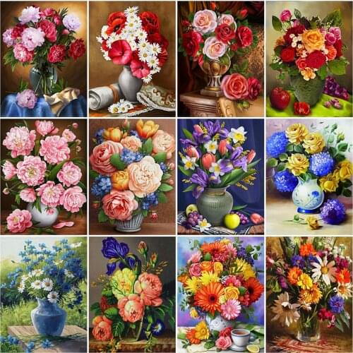 5D Diamond Embroidery Rose Art Rhinestone Diamond Painting Flower Full Drill Square Mosaic Vase Cross Stitch Kits Home Decor