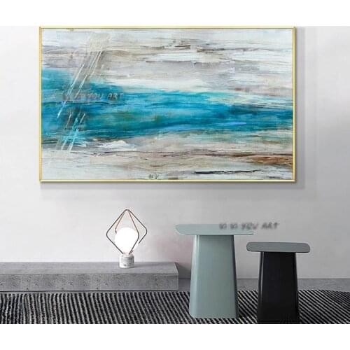 Abstract Blue Sea Pictures Hand Painted Oil Painting On Canvas Unframed Handmade Wall Art For Bedroom Living Room